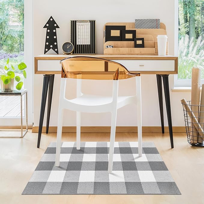Buffalo Plaid Outdoor Rug 2x3 Cotton Woven Rug Grey and White Checkered Rug Washable Front Porch Fall Layered Door Mats Carpet for Indoor Outdoor Entryway Farmhouse Decor Area Rug
