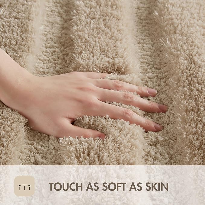 Madison Park Tufted Pearl Channel Absorbent Bathroom Rugs Non Slip Washable Bath Mat Shaggy Rugs For Bathroom Bedroom Plush Thick Soft Machine Wash Rubber Back Wheat 21x34" 1 piece