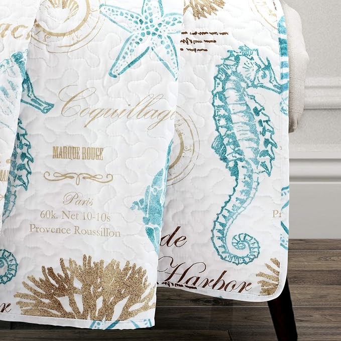 Lush Decor Harbor Life Throw Blanket, 50" W x 60" L, Blue & Taupe - Throw Blankets for Bed - Couch Blanket - Coastal Throw Blanket for Couch