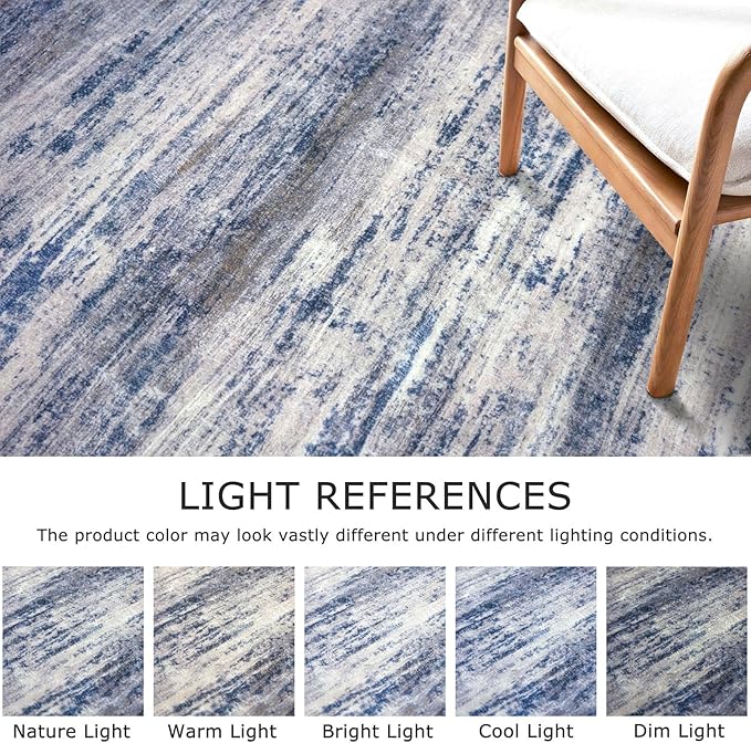 KOZYFLY Modern Abstract Washable Long Rug Runner 2.6x18 Hallway Rug Runner Non-Slip Soft Stair Runners, Grey-Blue Striped 18 feet Runner Rug for Kitchen Entryway Bathroom Laundry Room Foyer