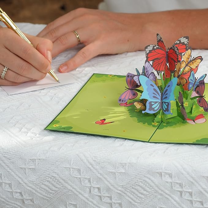 Paper Love Pop Up Cards 2 Pack - Includes 1 Butterflies and 1 Purplies Lilies, For All Occasions, Mother Day, Birthday, Just Because- Includes Envelope and Note Tag