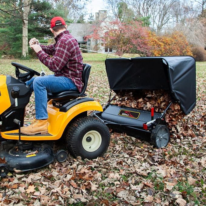 Brinly 42" Tow-Behind Lawn Sweeper in Hammered Finish with High-Velocity Brushes, Textured Black