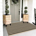 OJIA Washable Outdoor Rug 3'x5' Black and Tan Striped Porch Rug Patio Rugs | Entryway Rugs Indoor Front Door Mat Outside Entrance Cotton Floor Carpet for Entry/Living Room/Balcony/Deck Outdoor Decor