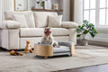 Scandinavian Dog Bed Mid-Century Pet Sofa with Velvet Cushion & Solid Wood Legs, Removable Cover, 30.7” for Medium Dogs, Natural Frame & Light Grey Cushion