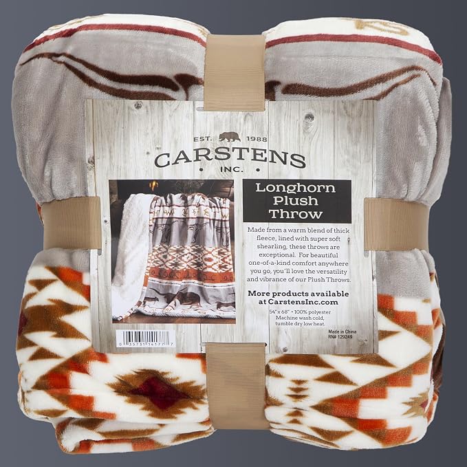 Carstens, Inc. Ultra Premium Super Soft Plush Sherpa Fleece Oversized Throw Blanket 54" x 68", Longhorn
