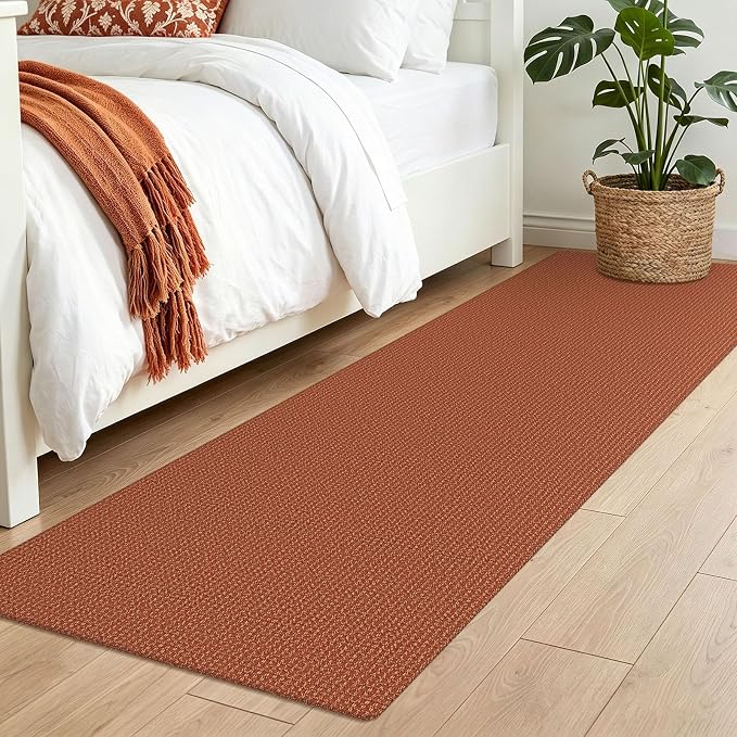 IOHOUZE Washable Runner Rug 2x7 Non Slip Runners for Hallways Entryway Runner Indoor, Kitchen Rugs Woven Cotton Floor Carpet for Kitchen Hall Entrance Bedroom, Burnt Orange/Tan