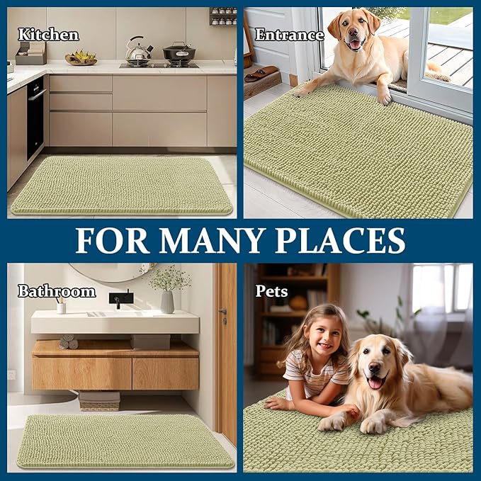 OLANLY Dog Door Mat for Muddy Paws 47x32, Absorbs Moisture and Dirt, Absorbent Non-Slip Washable Doormat, Quick Dry Chenille Mud Mat for Dogs, Entry Indoor Entryway Carpet for Inside Floor, Vanilla