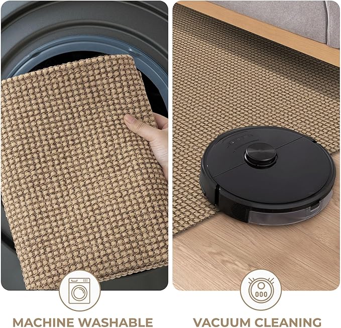KOZYFLY Extra Long Runners for Hallways 3x14 ft Washable Kitchen Runner Non Slip Rubber Backed Hallway Rug Cotton Entryway Runner Rug Floor Carpet for Indoor Hall, Kitchen, Stair, Tan/Orange/Brown