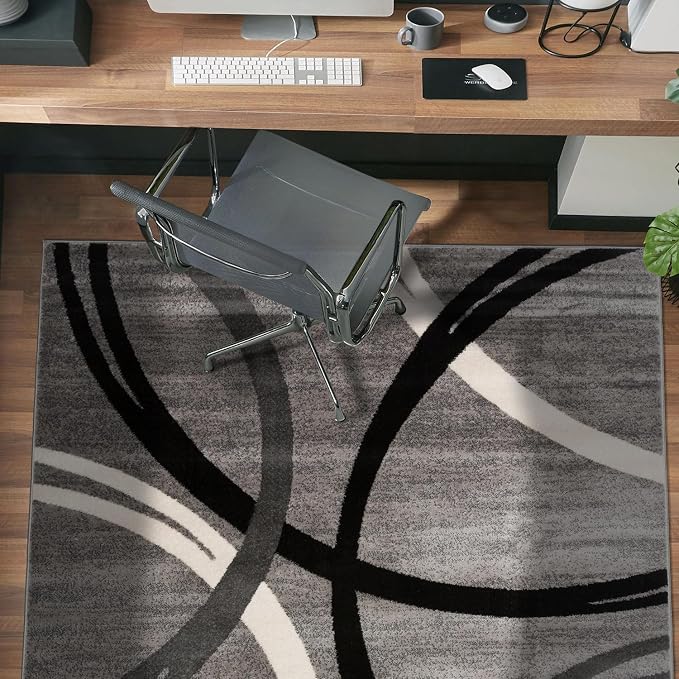 Rugshop Wavy Circles Fade-Resistant Living Room Area Rug Gray 3'3" x 5' | Rectangular, Size 3'3" x 5', Bedroom, Dining Room, Home Office, Kitchen, Entryway, Hallway, Nursery, Kids Room, Guest Room