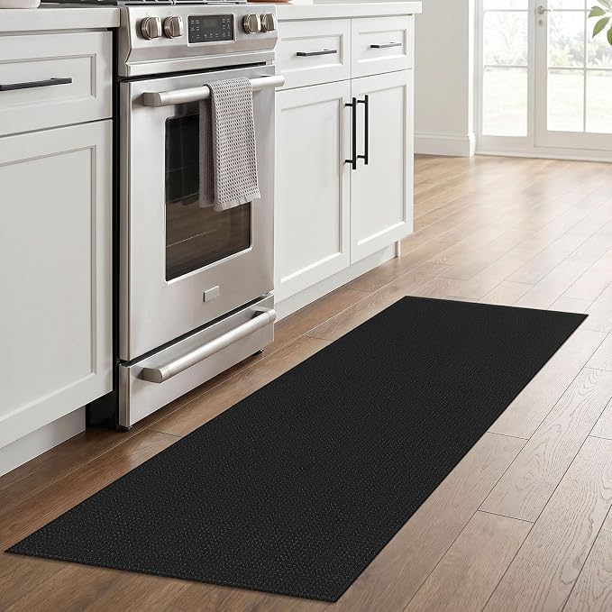 IOHOUZE Washable Runner Rug 2x6 Non Slip Runners for Hallways Entryway Runner Indoor, Kitchen Rugs Woven Cotton Floor Carpet for Kitchen Hall Entrance Bedroom, Black/Grey