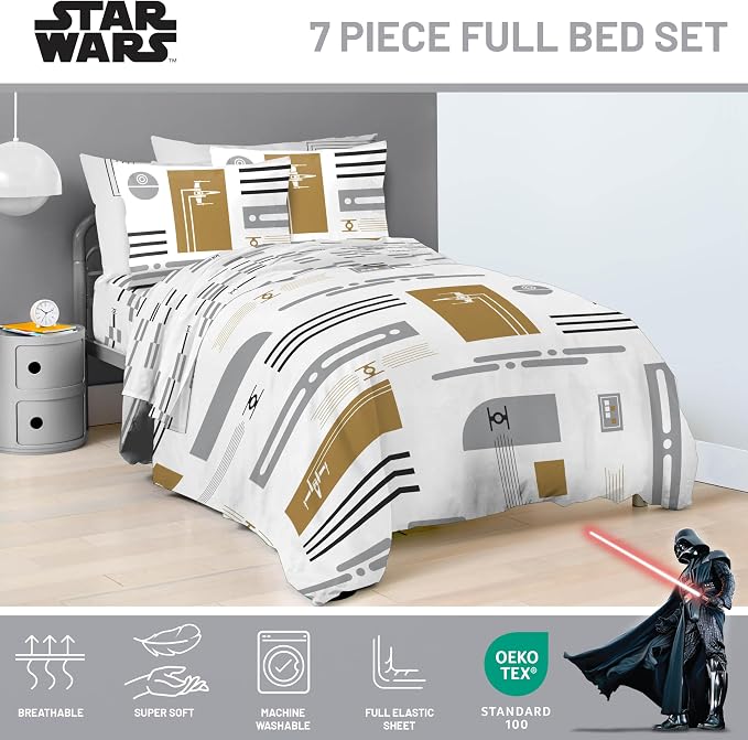 Jay Franco Star Wars Full Comforter Set 7 Piece Soft Modern Bedding, White | Bed in a Bag, Comforter Sheets Shams Pillowcases, Official Product, Soft Microfiber, Machine Washable, Fan Gift