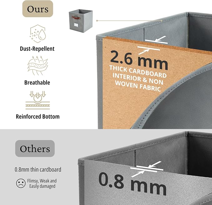 DECOMOMO Storage Bins, Cube Storage Bin with Labels | 13" x 13" x 13" Fabric Storage Cubes for Shelves (6pcs, Grey)