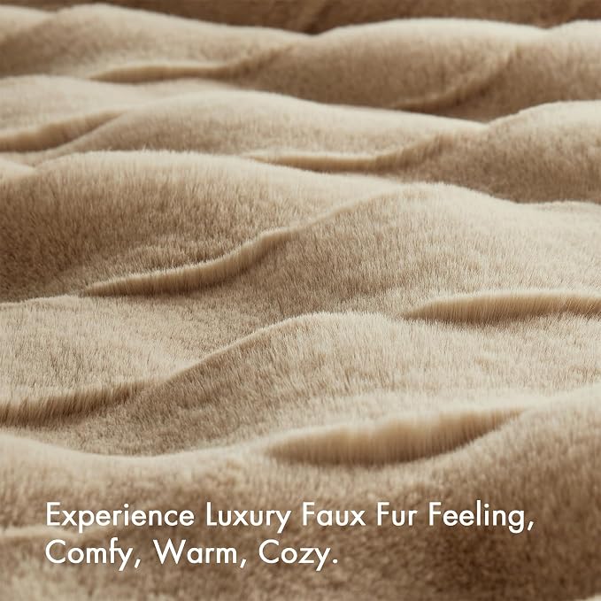 Madison Park Vivienne Faux Fur Throw Blanket Velvet, 50 x 60, Tan | All Season, Cozy Warmth for Sofa or Bed, Reversible, Lightweight, OEKO-TEX Certified