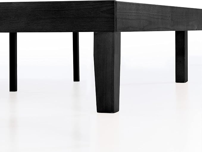 Mellow Naturalista Classic 12 Inch Solid Wood Platform Bed with Wooden Slats, Queen, Black