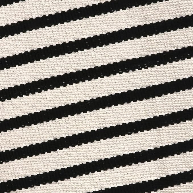 LEEVAN Black and White Striped Area Rug 3x5 ft Outdoor Patio Rugs Woven Washable Farmhouse Floor Carpet Front Porch Doormat for Bedroom/Courtyard/Laundry Room/Living Room