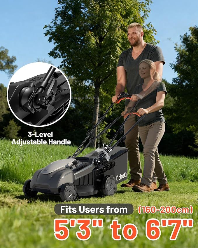 Litheli 18-inch 40V Brushless Lawn Mower for Garden Yards, Lightweight Cordless Lawn Mower Battery Powered with 6-Position Height Adjustment, 2x8.0Ah Battery and Rapid Charge Included