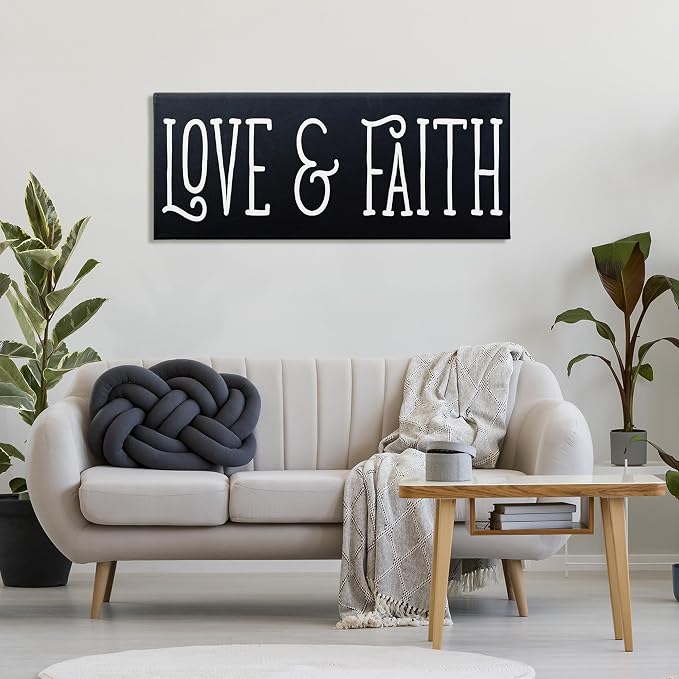 Stupell Industries 'Love & Faith on Black'| Canvas Art | Stupell Industries | 48 x 20 Inches, Easy to Hang and Sturdy, Made in USA, by SD Graphics Studio