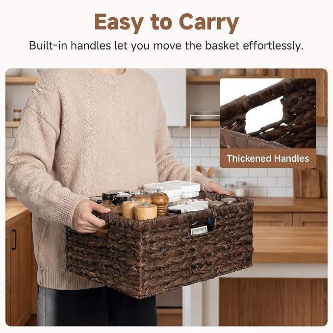 StorageWorks Large Wicker Baskets,Water Hyacinth Woven Baskets,1-Pack | Large Wicker Baskets for Organizing,Wicker Storage Baskets for Shelves,Shelf Baskets for Organizing with Handle,Pantry Basket