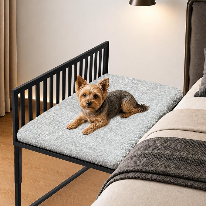 Beside Dog Bed,Adjustable Height Dog Bunk Beds,25.5‘’x18‘’Metal Dogs Bed Frame with Cushion (Medium)