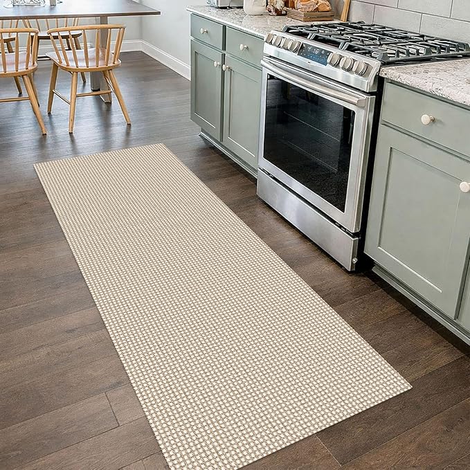 IOHOUZE Washable Runner Rug 2x7 Non Slip Runners for Hallways Entryway Runner Indoor, Kitchen Rugs Woven Cotton Floor Carpet for Kitchen Hall Entrance Bedroom, Cream/Beige