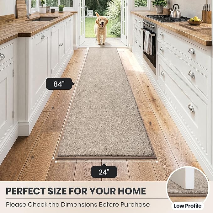 PURRUGS Dirt Trapping Door Mat 24" x 84", Non-Slip Machine Washable Entryway Rug, Dog Doormat, Indoor Front Door Mat, Super Absorbent Entry Rug for Muddy Shoes & Paws, Taupe