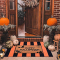 Halloween Decor Doormat Combo Set, 100% Coco Coir Welcome Mat + 28 x 43 Inches Orange and Black Striped Rug - Halloween Fall Front Porch Entryway Decor Floor Mat, Outdoor Autumn Mats Happy Halloween