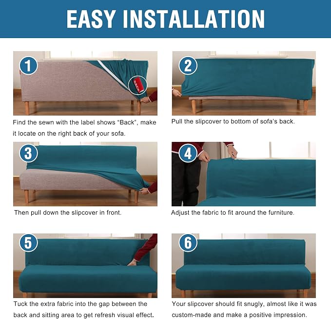 H.VERSAILTEX Real Velvet Futon Cover Armless Sofa Covers Sofa Bed Covers Stretch Futon Couch Cover Sofa Slipcover Furniture Protector Thick Soft Velvet Fabric Form Fitted Stay in Place, Deep Teal