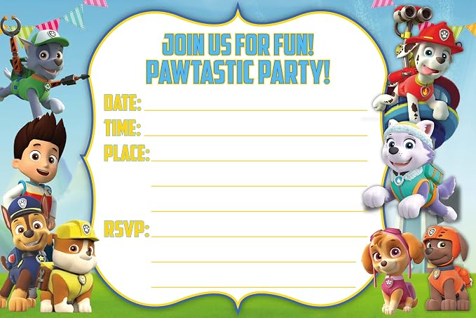 Set of 40 Power Dog Themed Happy Birthday Invitation Cards– Lightweight (240g), Postcard Style Invites for the Perfect Party Pack