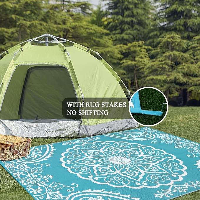 Pauwer Reversible Outdoor Rug, 6'x9', Waterproof Polypropylene Patio Mat, RV, Balcony, Deck, Beach, Picnic | Reversible Patio Rug, UV Resistant Indoor Outdoor RV Mat Carpet For Deck, Camper, Porch, Balcony, Backyard, Picnic, Foldable