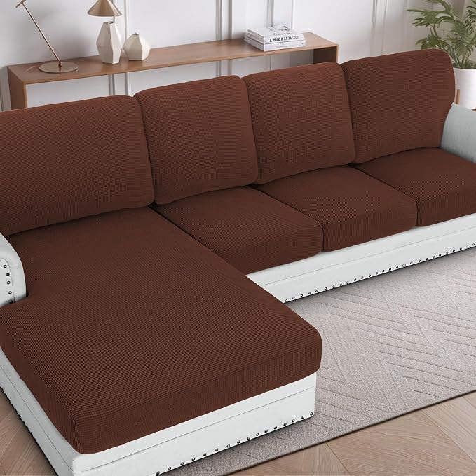 H.VERSAILTEX Sectional Couch Covers 4 Pieces Sofa Seat Cushion Covers L Shape Separate Cushion Couch Chaise Cover for Both Left/Right Sectional Couch (Seat Only: 1 Chaise + 3 Sofa, Burnt Brick)