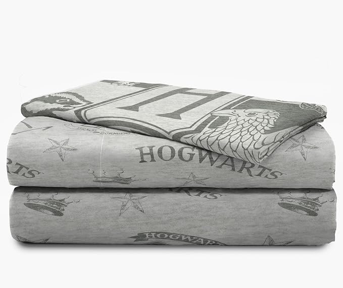 Jay Franco Kids Sheet Set with Fitted, Flat Sheets & Pillow Cover - Ultra-Soft Bedding with Pillowcase for Room Decor, Gray - Harry Potter, 3 Piece Twin