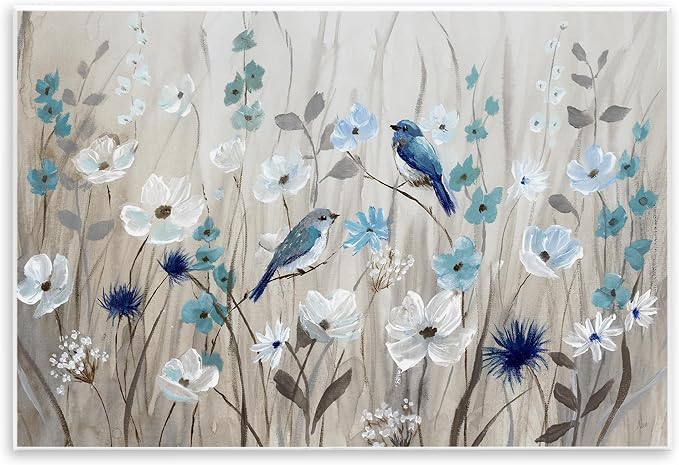 Birds Floral Meadow Blossoms, 13 x 19 Inch Mounted Print on Wall Plaque | Stupell Industries · By Nan · Ready to hang · Hand finished · Made in USA