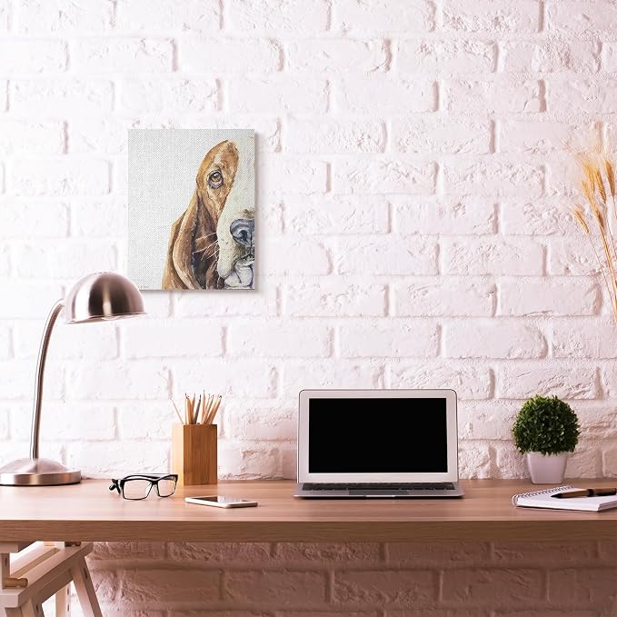 Stupell Industries 'Cute Basset Hound Pet Watercolor', Canvas Art, 16 x 20 Inches, Easy to Hang and Sturdy, Made in USA, by George Dyachenko