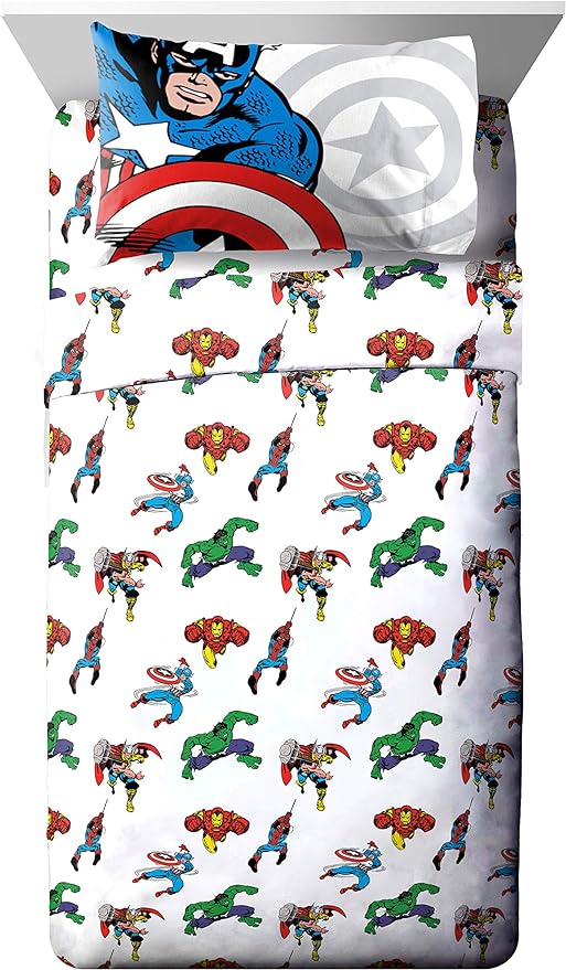Marvel Comics Avengers Full Size Comforter Set 7 Piece Kids Bedding, Multi | Spiderman Hulk Captain America, Comforter Sheets Shams Pillowcases, Soft Microfiber, Machine Washable, Boys Gift