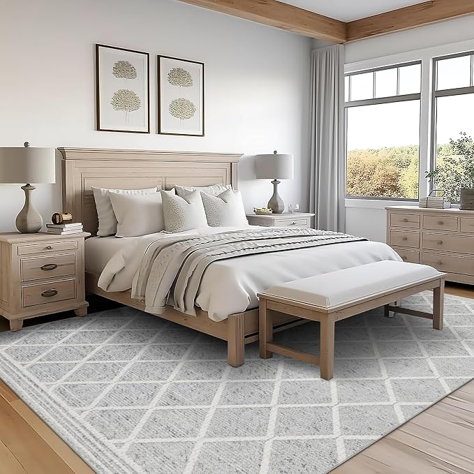 ReaLife Rugs Machine Washable Area Rug - Living Room Bedroom Bathroom Kitchen Entryway Office - Padded Low Pile Stain Resistant Premium - Boho Modern Farmhouse - Tessa - Gray Ivory 7'6" x 9'6"