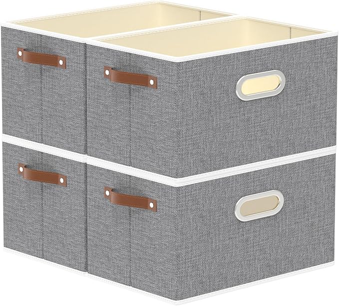 Yawinhe Fabric Storage Baskets,13.0x9.1x7.9in,Grey,4-Pack | Foldable Storage Bins for Shelves, Closet Bins for Organization, Collapsible Storage Baskets for Towels, Rectangle Basket