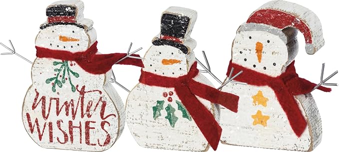 Primitives by Kathy Hand Lettered Christmas Winter Wishes Chunky Sitter Snowmen (Set of 3) | Chunky Sitter, Set of 3