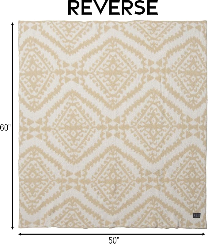 Carstens, Inc. Luxury Soft Stretchy Reversible Plush Throw Blanket, Large 50" x 60", Beige Moroccan