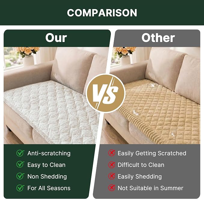 H.VERSAILTEX Chenille Couch Cover for Dogs Washable Soft Large Sofa Covers Sectional Sofa Cover Heather Blending Non-Slip Thick Couch Protector Dog Pet Bed Covers(Heathered Ivory, 28" x 83")
