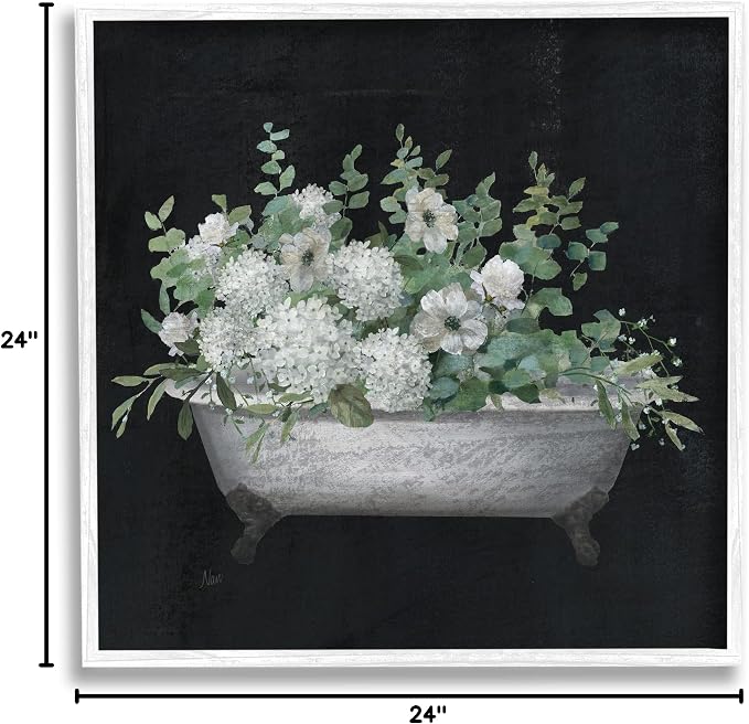 Vintage Clawed Bathtub Botanical Bouquet, 24 x 24 Inch Framed Giclée Print | Stupell Industries · By Nan · Ready to hang · Great for bathroom decor and gifting · Made in USA