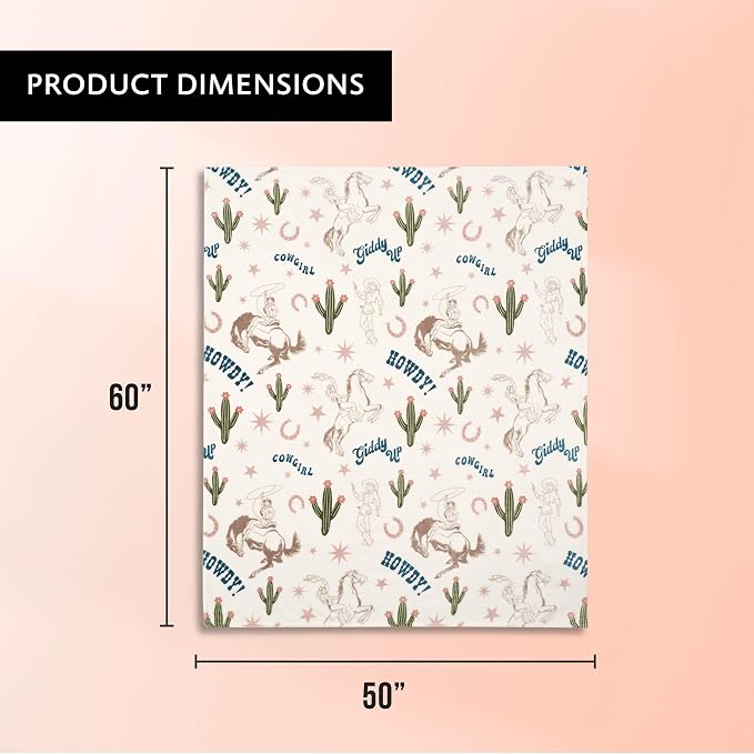 Jessica Simpson Plush 50"X60" Throw Blanket - Giddy Up Cowgirl Beige