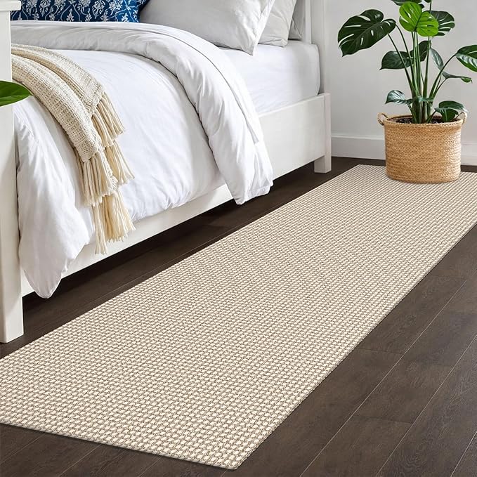 IOHOUZE Washable Runner Rug 2x7 Non Slip Runners for Hallways Entryway Runner Indoor, Kitchen Rugs Woven Cotton Floor Carpet for Kitchen Hall Entrance Bedroom, Cream/Beige