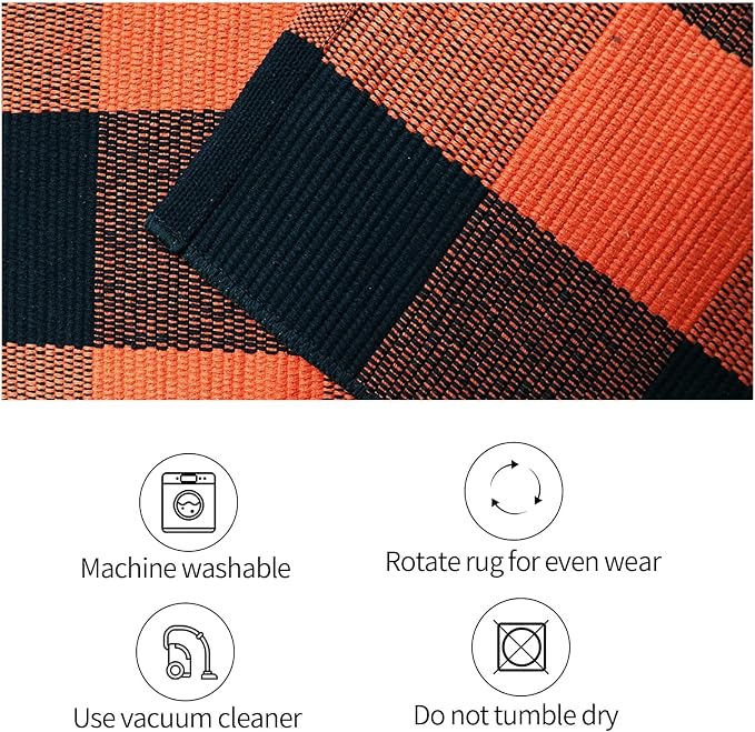 SEEKSEE Buffalo Plaid Outdoor Rug 27.5x43 Orange and Black Front Door Mat, Layering Rug for Porch, Halloween Doormat, Front Porch Rug for Outdoor Entrance Entryway Patio Porch Decor