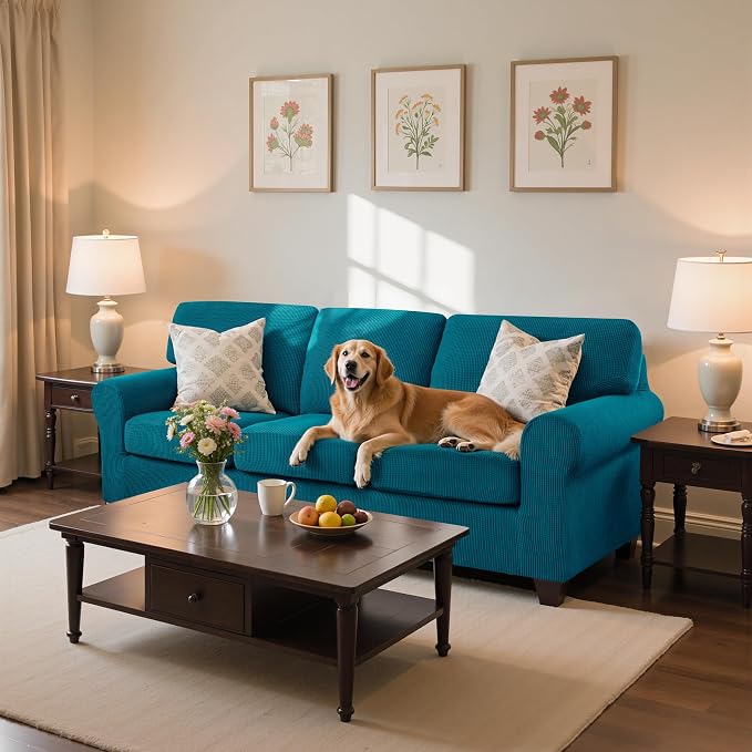 SUBRTEX 7 Pieces Stretch Sofa Slipcover Sets Couch Cover Sets Backrest Cushion Covers Furniture Protector Collection Set for Oversize Sofa Loveseat Chair Slip Covers(Large, Teal)