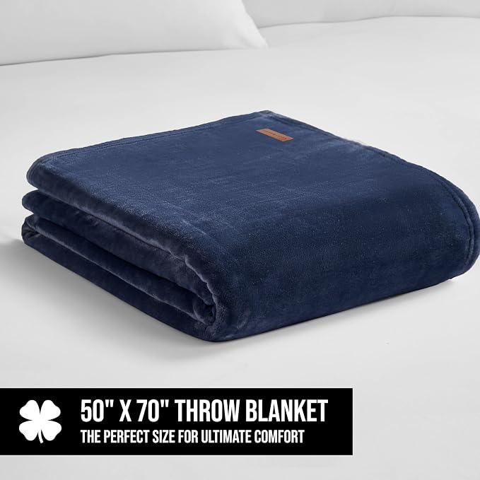 Lucky Brand Solid Plush 50"x70" Throw Blanket, Vintage Blue Indigo - Soft, Cozy, and Timeless Comfort