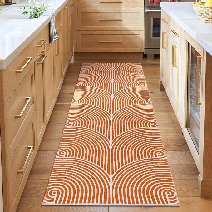 Tiffasea Washable Runner Rug 2'x6' Fall Orange Kitchen Rugs Hallway Runner | Cotton Woven Area Rug Modern Runner Rug Entryway Throw Rugs Indoor Outdoor Carpet for Bedroom/Bathroom/Living Room/Laundry