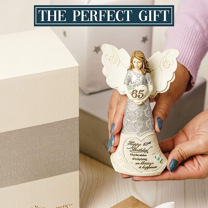 Pavilion Gift Company 65th Birthday - 6" Angel Holding a Heart, Beige
