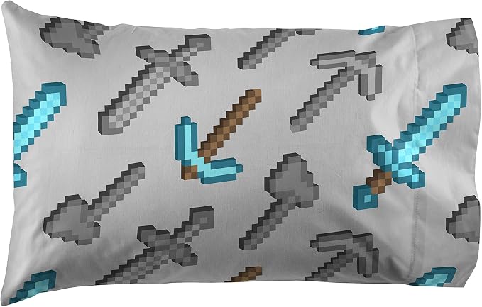 Minecraft Creeper Twin Comforter Set 4 Piece Kids Bedding for Boys, Blue | Zombie Steve, Bed in a Bag, Comforter Sheets Pillowcase, Official Product, Soft Microfiber, Machine Washable, Boys Gift