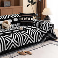 HANDONTIME Boho Couch Cover Blanket Geometric Striped Pet Covers for Couches and Sofas Black and White Dog Cover for Couch Pet Friendly Chenille Sectional Sofa Covers for Pets Washable, 71" X 118"