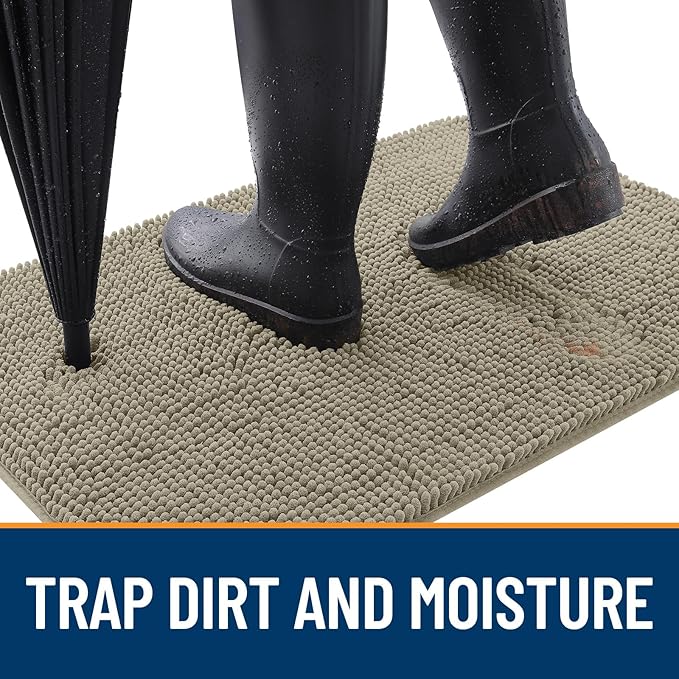 OLANLY Dog Door Mat for Muddy Paws 70x24, Absorbs Moisture and Dirt, Absorbent Non-Slip Washable Doormat, Quick Dry Chenille Mud Mat, Entry Indoor Entryway Carpet for Inside Floor, Warm Taupe